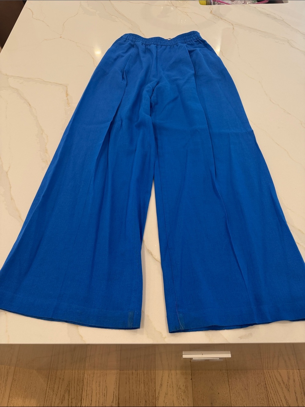 Zara Linen Elastic-Waist Wide Leg Pants in Bright Blue size XS